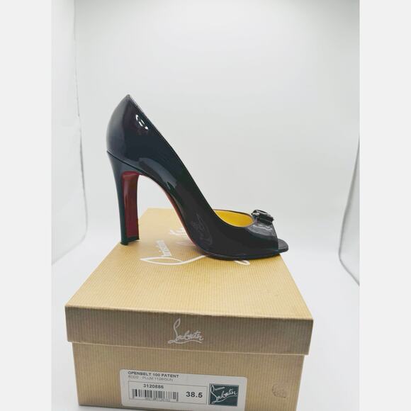 Christian Louboutin Burgundy patent Leather Peep toe Pump sz IT 38.5 - Picture 4 of 11